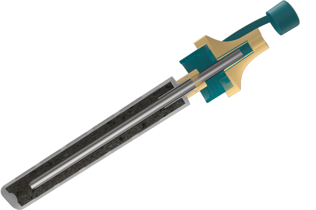 Cutaway of the Simple Sip housing showing the carbon cartridge and the pre-filter
