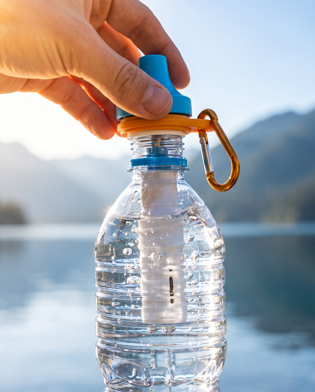 Pushing the Simple Sip filter into a disposable water bottle